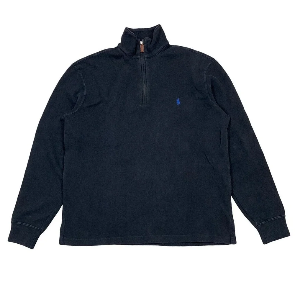 Polo Ralph Lauren Quarter Zip Men Large Black Estate‎ Rib Cotton